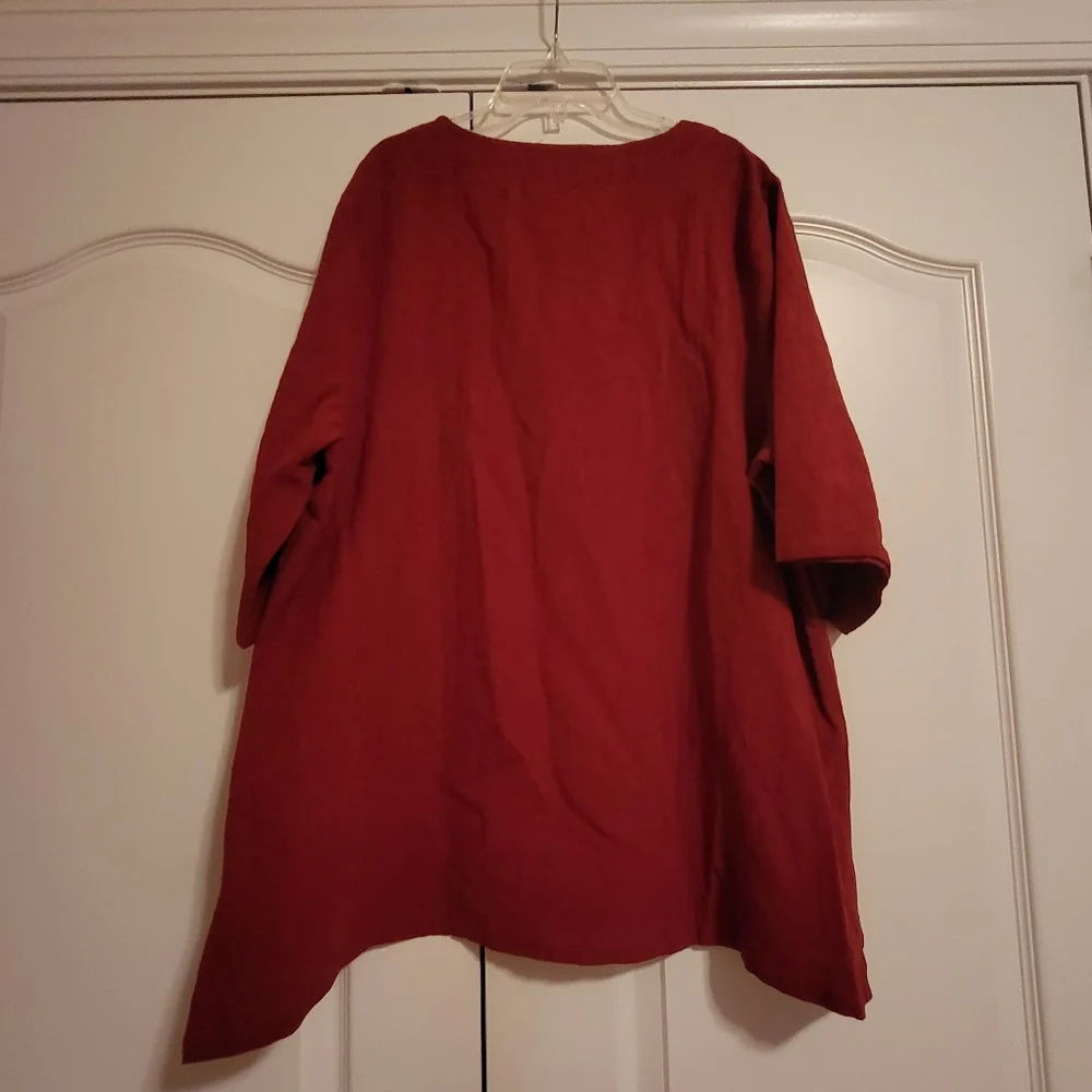 Rust Red Cotton/Linen Shirt - Picture 2 of 5